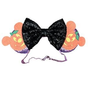 Halloween Mickey Pumpkin Jack-o-Lantern Mouse Ears Elastic - Elastic Headband